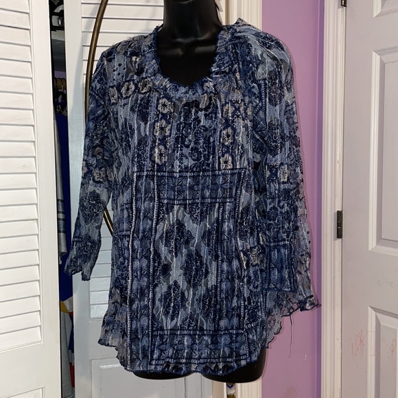 Blue/Gray Lace Blouse w/Built in Cami- Size 1X - Picture 1 of 12
